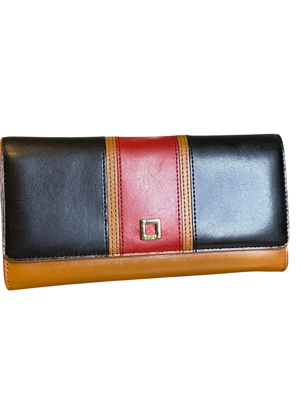 Lodis Hydepark Vintage Blk/Red Tri Fold Leather Wallet Clutch